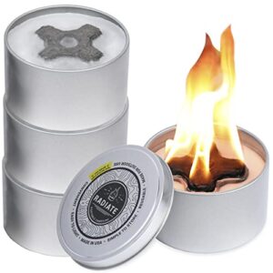 radiate - 4 pack outdoor portable campfire - 3 hours of warmth and burn time - 4” reusable fire pit for camping, smores, cooking, and picnics - recycled soy wax
