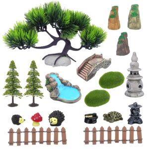 Trasfit 19 Pieces Zen Garden Accessories Kit, Office Desktop Mini Zen Gifts - Meditation Rock Sand/Fairy Garden Accessories or Micro Landscape Decoration Plant Pots Bonsai Craft Decor