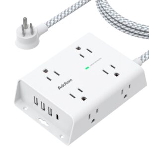 surge protector power strip - 8 widely outlets with 4 usb ports(1 usb c outlet), addtam 3-side outlet extender strip with 5ft extension cord, flat plug, wall mount for dorm home office, etl listed