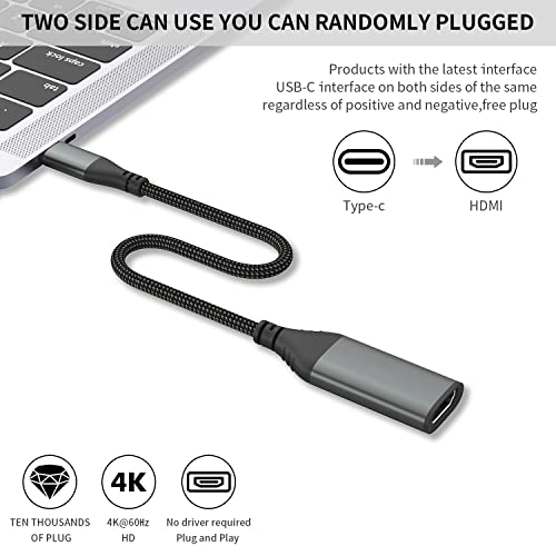 PULWTOP Type C USB C to HDMI Adapter 4K@60Hz, Ultra-Thin Aluminum HDMI to USB C Compatible with Thunderbolt 3 Port for Mac Studio Display, MacBook Pro/Air, iPad Pro/Air 5, XPS, Surface, and More
