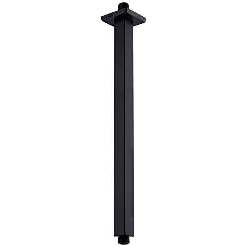 Anpean 16 Inch Square Ceiling Mounted Shower Arm and Flange, Matte Black