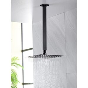 Anpean 16 Inch Square Ceiling Mounted Shower Arm and Flange, Matte Black