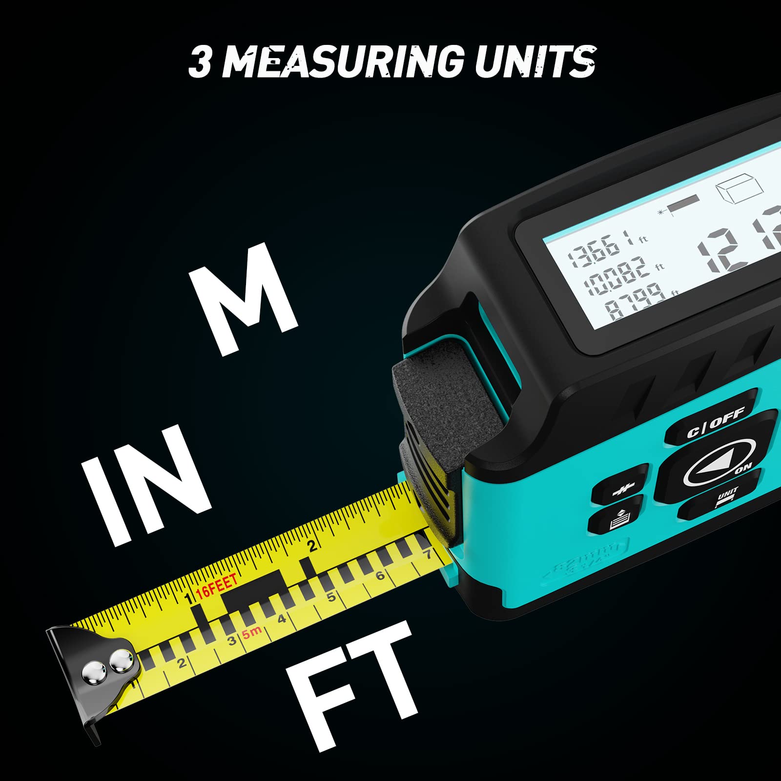 2-in-1 Digital Tape Measure - Ft/Ft+in/in/M 16Ft Tape Measure, Backlit Display USB Rechargeable Tape Measure with Display, 20 Groups Historical Memory ACPOTEL (Blue)