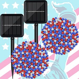red white blue solar string lights outdoor, 2 sets each 72.2ft 200led patriotic lights, 4th of july decoration green wire lights with 8 modes for memorial, independence day, garden, patio, yard