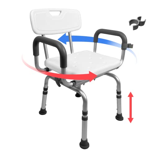 Jachee Swivel Shower Chair for Bathtub, Rotating Shower Chair for Inside Shower, Pivoting Shower Chair with Arms and Back, Height Adjustable Bath Chair Shower Chair for Seniors with Shower Head Holder