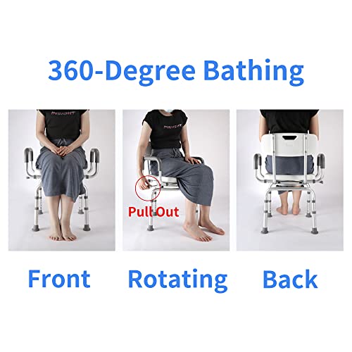 Jachee Swivel Shower Chair for Bathtub, Rotating Shower Chair for Inside Shower, Pivoting Shower Chair with Arms and Back, Height Adjustable Bath Chair Shower Chair for Seniors with Shower Head Holder