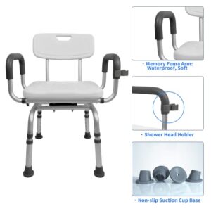 Jachee Swivel Shower Chair for Bathtub, Rotating Shower Chair for Inside Shower, Pivoting Shower Chair with Arms and Back, Height Adjustable Bath Chair Shower Chair for Seniors with Shower Head Holder