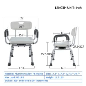 Jachee Swivel Shower Chair for Bathtub, Rotating Shower Chair for Inside Shower, Pivoting Shower Chair with Arms and Back, Height Adjustable Bath Chair Shower Chair for Seniors with Shower Head Holder