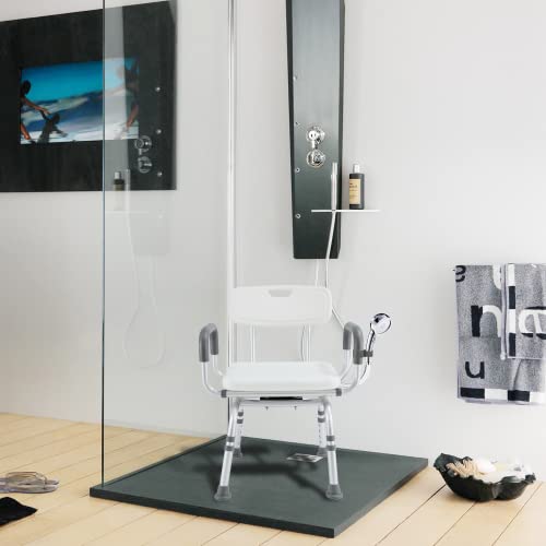 Jachee Swivel Shower Chair for Bathtub, Rotating Shower Chair for Inside Shower, Pivoting Shower Chair with Arms and Back, Height Adjustable Bath Chair Shower Chair for Seniors with Shower Head Holder