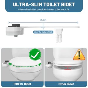 PIKETS Bidet Attachment for Toilet, Dual Nozzle (Frontal and Rear Wash) Non-Electric Fresh Water Bidet Toilet Seat Attachment with Nozzle Self Cleaning, Adjustable Water Pressure (Black)