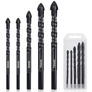 Masonry Drill Bit Set,5 Piece Tile Drill Bits Set, Carbide Tip for Concrete, Brick, Tile,Glass,Plastic and Wood with Size:6mm,6mm,8mm,10mm,12mm