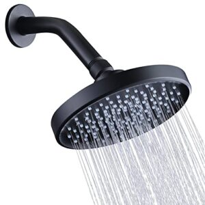 aleasha high pressure rain shower head, 6 inch 1.8gpm fixed luxury bathroom showerhead, adjustable angles, anti-clogging silicone nozzles (matte black)