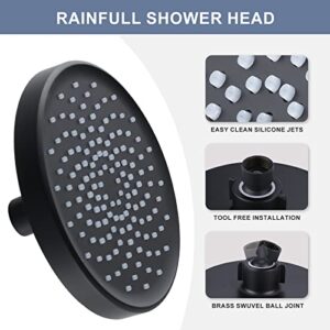 ALEASHA High Pressure Rain Shower Head, 6 Inch 1.8GPM Fixed Luxury Bathroom Showerhead, Adjustable Angles, Anti-Clogging Silicone Nozzles (Matte Black)