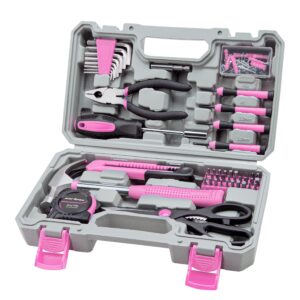 cartman tool set general household hand tool kit with plastic toolbox storage case pink