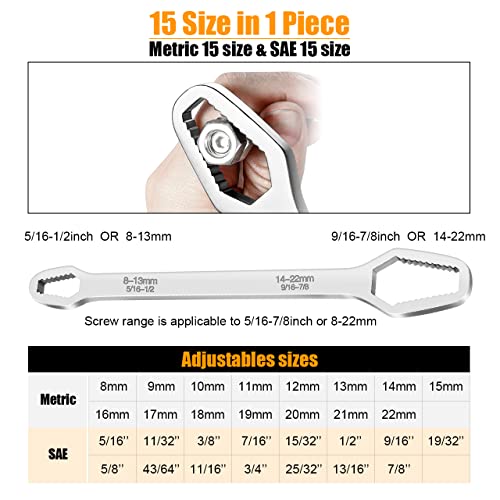 ZUZUAN Double End Multifunctional Universal Wrench,8mm-22mm Self-Tightening lazy Wrench Repair Tools, Chrome Vanadium Steel, Silver