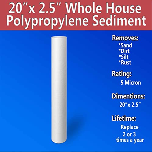 Standard Whole House Melt-blown Four Layers Filtration Polypropylene 5 Micron Sediment Filter 20” x 2.5” Fits 20” x 2.5” Housings. Compatible with FPMB5-20, FPMB520, SDC-25-2005/4, VX05-20 Pack of 6