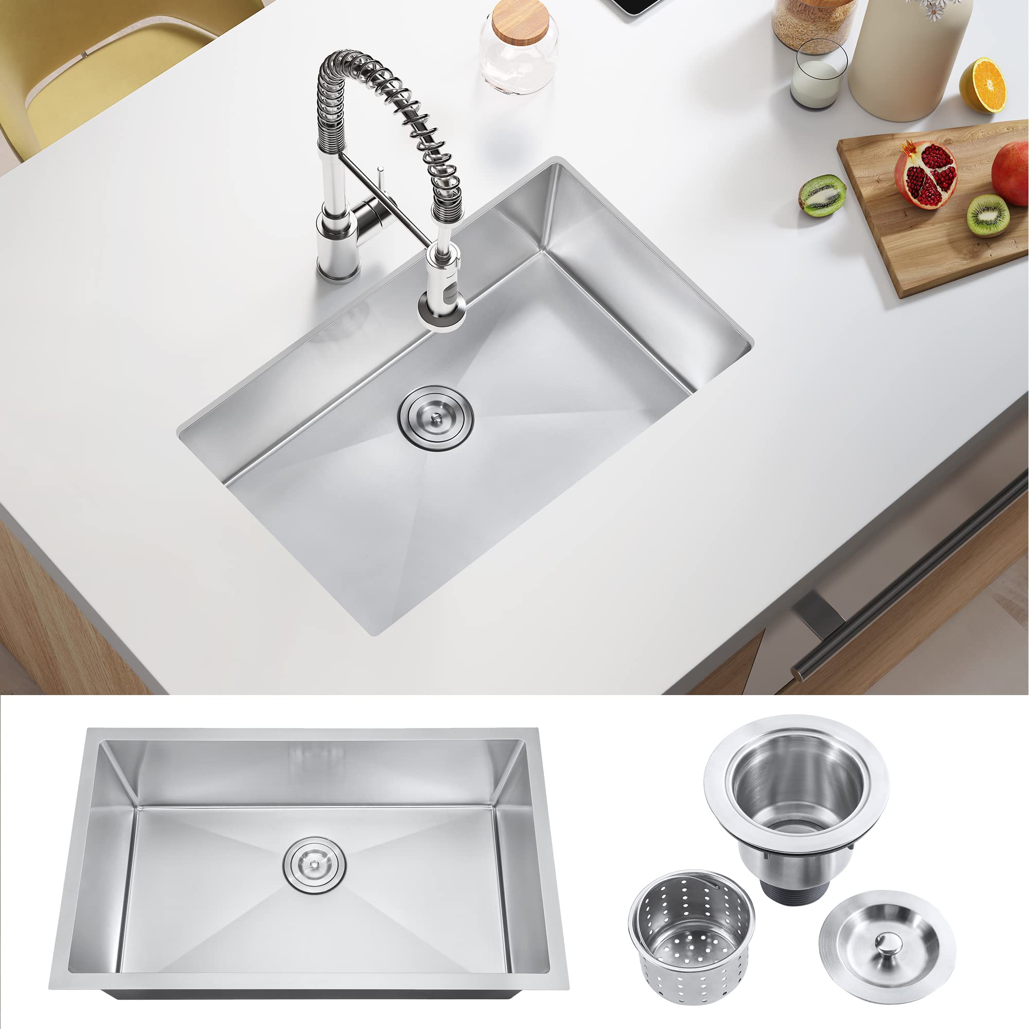 ATTOP 30 Inch Single Bowl Undermount Kitchen Sink,Nano Coating Stainless Steel Kitchen Sink Undermount Single Bowl Sink