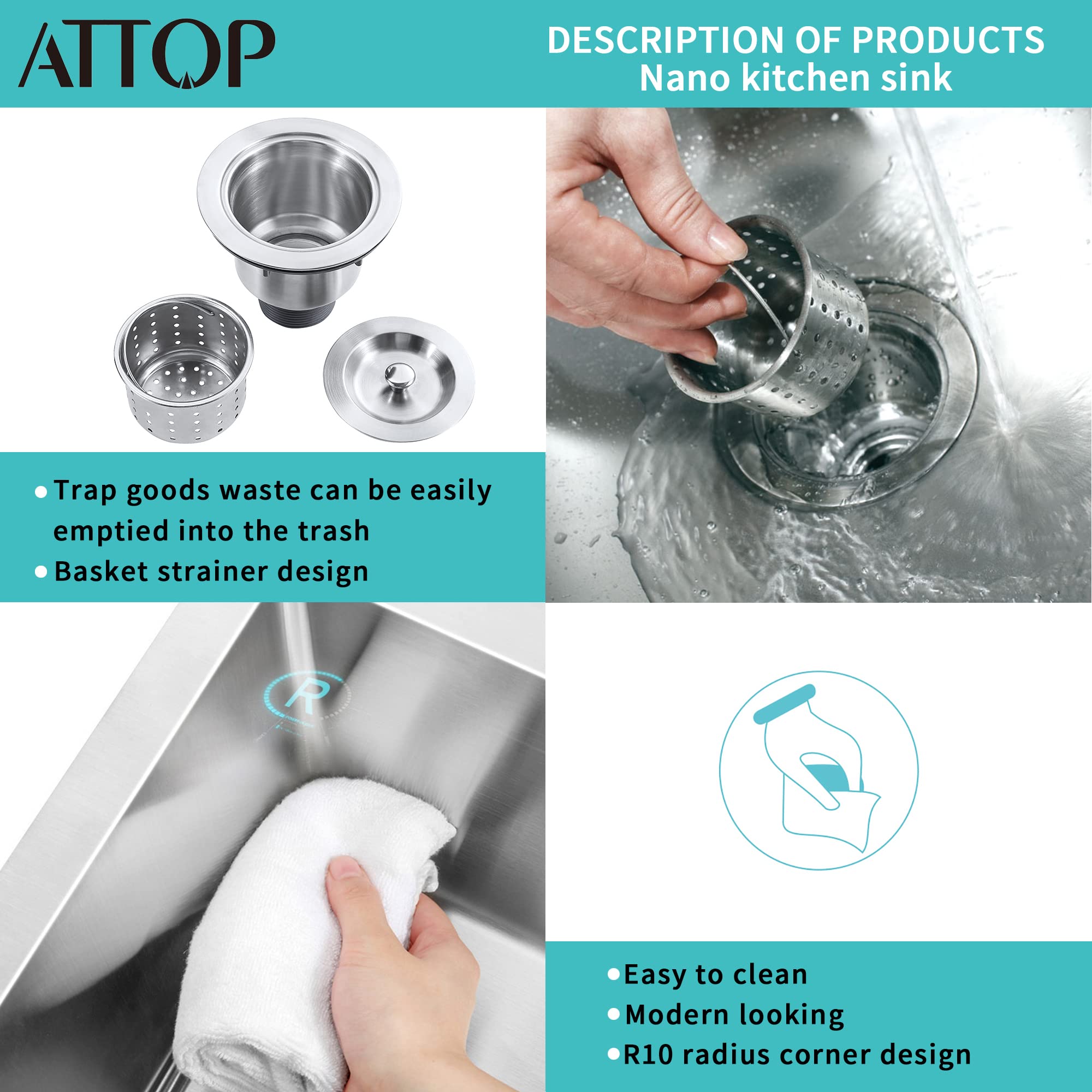 ATTOP 30 Inch Single Bowl Undermount Kitchen Sink,Nano Coating Stainless Steel Kitchen Sink Undermount Single Bowl Sink