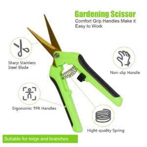 Pruning Shears Garden Scissors Clippers, 1 Pack 8" Professional Sharp Bypass Pruning Shears and 1 Pack 6.5 Inch Gardening Scissors Hand Pruner Pruning Shear with Curved Precision Blades