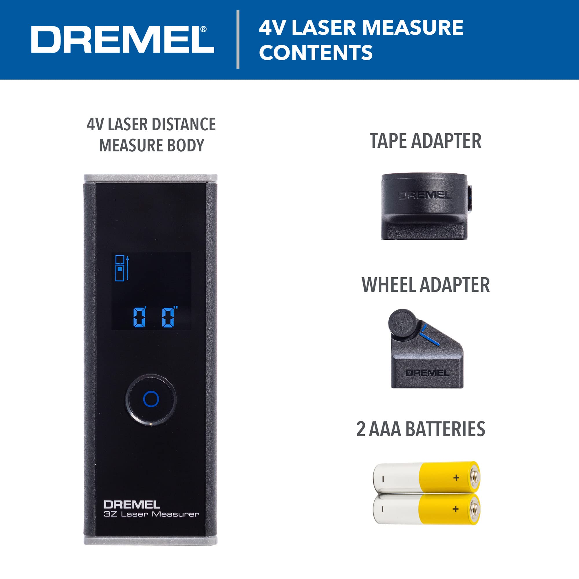 Dremel 3-in-1 Digital Measurement Tool - Includes Laser Measure, Tape Measure Attachment, Wheel Adapter Attachment - Dremel HSLM-01