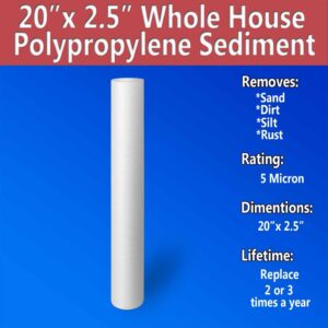 Standard Whole House Melt-blown Four Layers Filtration Polypropylene 5 Micron Sediment Filter 20” x 2.5” Fits 20” x 2.5” Housings. Compatible with FPMB5-20, FPMB520, SDC-25-2005/4, VX05-20 Pack of 4