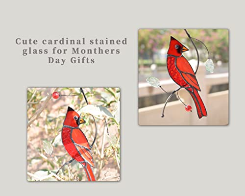 Lolitarcrafts Bigger Cardinal Stained Glass Window Hangings Cute Birds Suncathers for Window Monthers Day Gifts