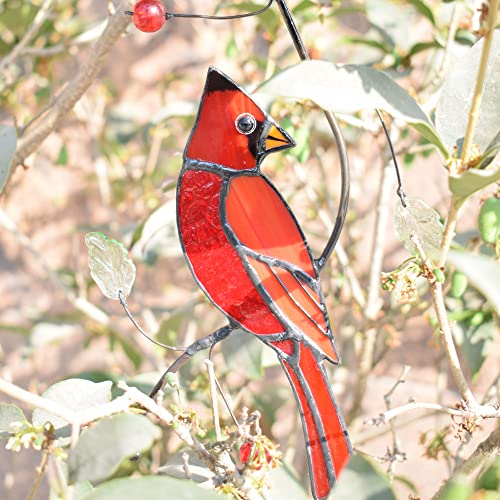 Lolitarcrafts Bigger Cardinal Stained Glass Window Hangings Cute Birds Suncathers for Window Monthers Day Gifts