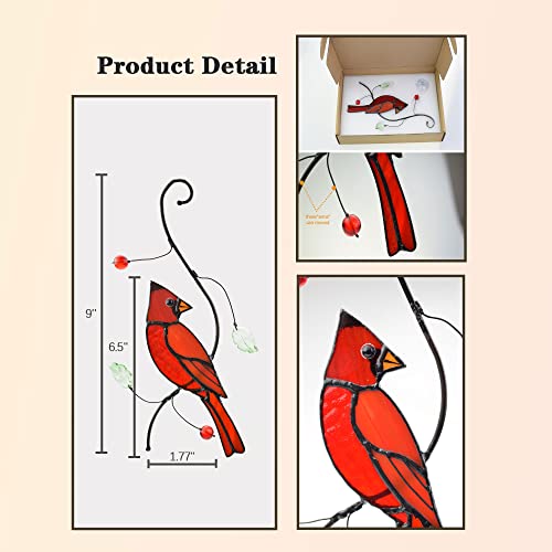 Lolitarcrafts Bigger Cardinal Stained Glass Window Hangings Cute Birds Suncathers for Window Monthers Day Gifts