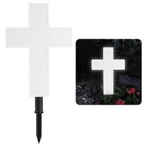 solar lighted cross grave lighted white garden cross stake decor for home memorial decoration,outdoor yard, home, patio(white)