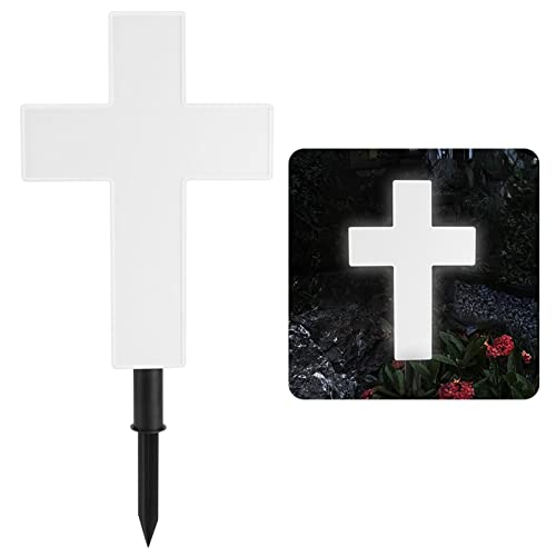Solar Lighted Cross Grave Lighted White Garden Cross Stake Decor for Home Memorial Decoration,Outdoor Yard, Home, Patio(White)
