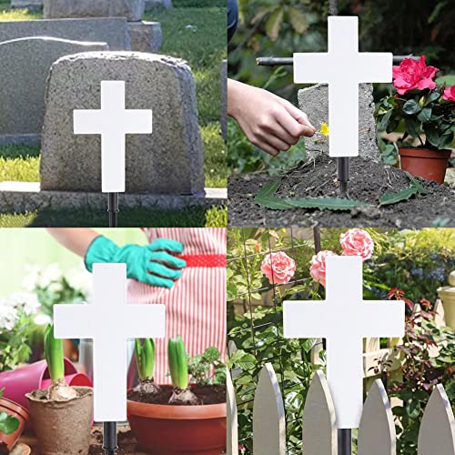 Solar Lighted Cross Grave Lighted White Garden Cross Stake Decor for Home Memorial Decoration,Outdoor Yard, Home, Patio(White)