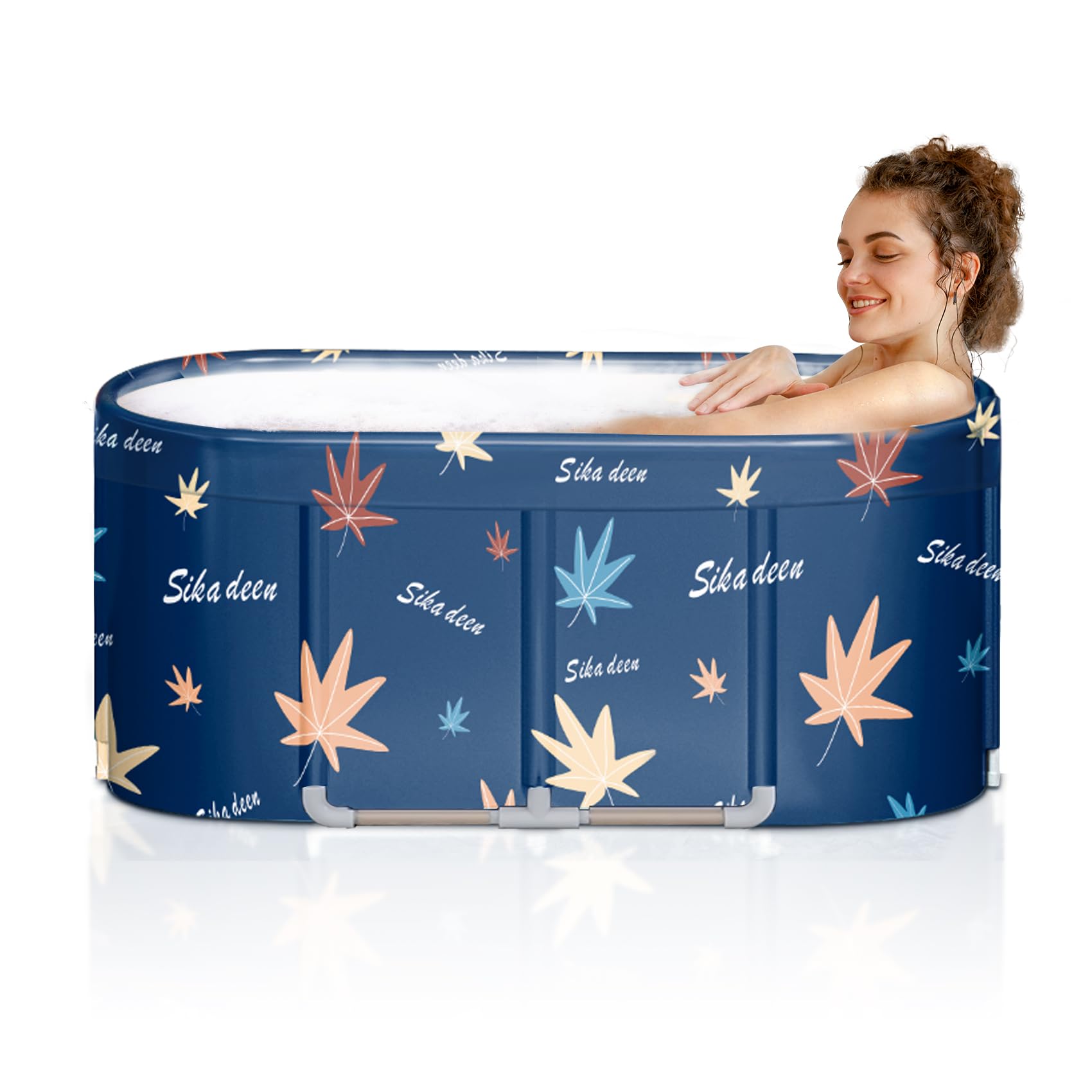 LERGNA Portable Bathtub,Foldable Freestanding Bathtub,Japanese Soaking Tub,Shower Stall Bathtub,Bathroom Folding SPA Tub For Adults,Boys And Girls,Outdoor/Indoor Hot Ice Bath,47 Inch,Blue,PVC+Al Alloy