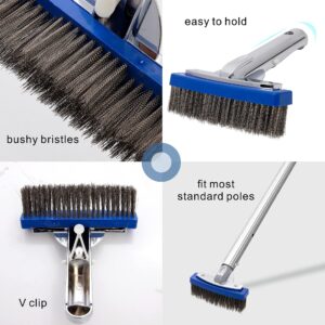 Fimimo 5.5" Stainless Steel Bristles Pool Brush, Swimming Pool Brushes with Handles for Cleaning Pool Walls, Tile, Floors to Fit Most Poles