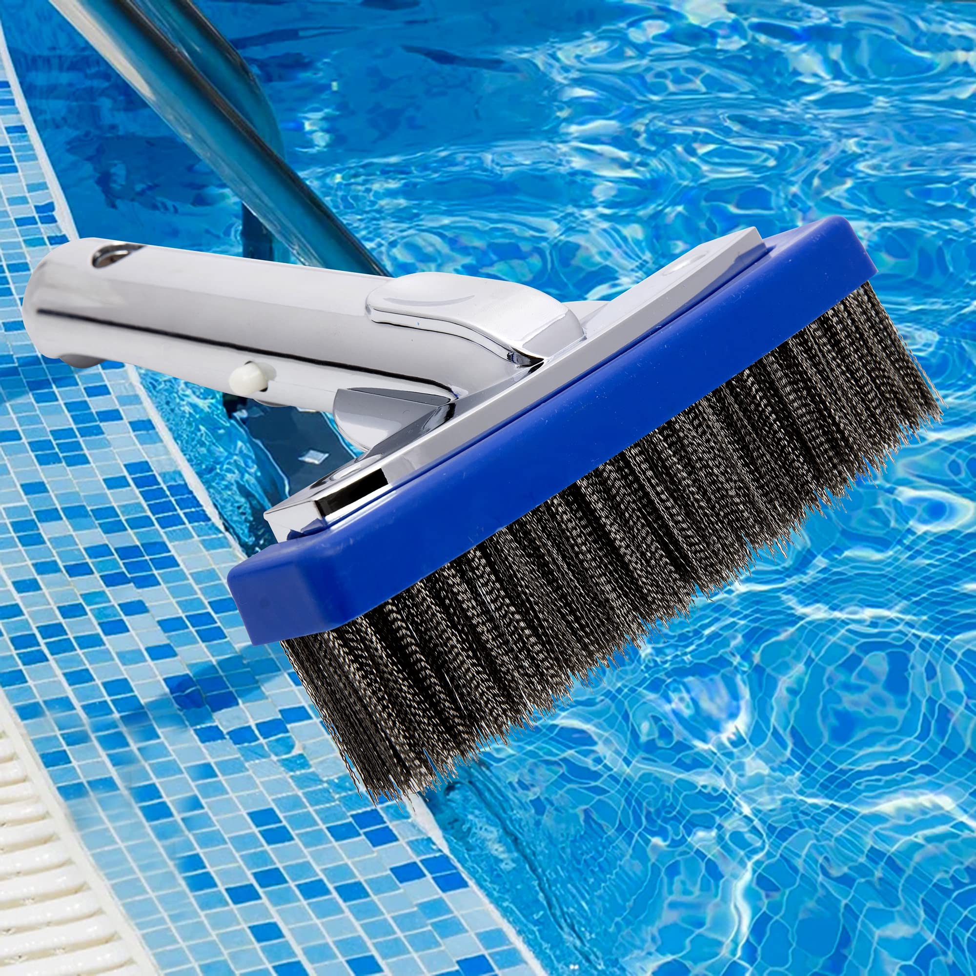 Fimimo 5.5" Stainless Steel Bristles Pool Brush, Swimming Pool Brushes with Handles for Cleaning Pool Walls, Tile, Floors to Fit Most Poles