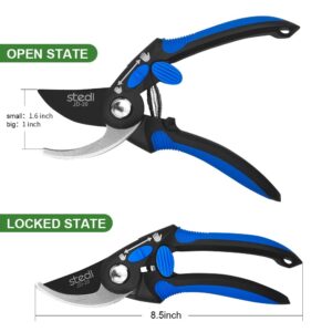 Stedi 8.5 inch Professional Garden Scissors Heavy Duty, Sharp Pruning Shears, SK-5 Carbon Steel Garden Clippers, With Safety Lock and Non-slip Handle, for Cutting Flowers/Plants/Bonsai