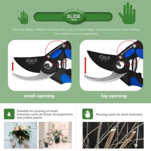 Stedi 8.5 inch Professional Garden Scissors Heavy Duty, Sharp Pruning Shears, SK-5 Carbon Steel Garden Clippers, With Safety Lock and Non-slip Handle, for Cutting Flowers/Plants/Bonsai