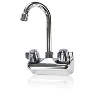 4 inch center commercial sink faucet wall mount kitchen hand sink faucet, 1/2" npt male inlet, brass constructed & chrome polished, with 3-1/2" gooseneck spout & dual knob handles