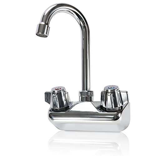 4 Inch Center Commercial Sink Faucet Wall Mount Kitchen Hand Sink Faucet, 1/2" NPT Male Inlet, Brass Constructed & Chrome Polished, with 3-1/2" Gooseneck Spout & Dual Knob Handles