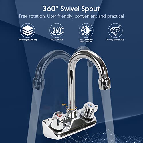 4 Inch Center Commercial Sink Faucet Wall Mount Kitchen Hand Sink Faucet, 1/2" NPT Male Inlet, Brass Constructed & Chrome Polished, with 3-1/2" Gooseneck Spout & Dual Knob Handles