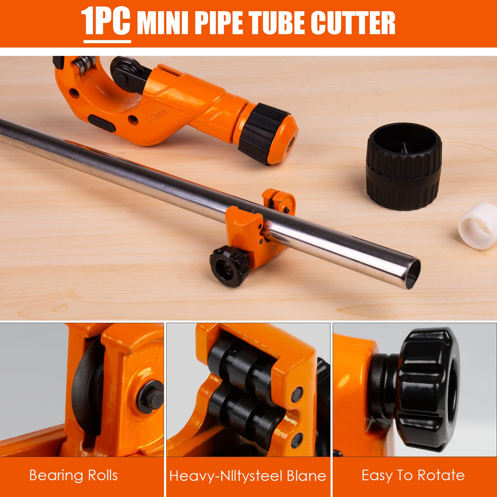 MATEWORK Pipe Cutter - Fast Tubing Cutter Set with Mini Cutter & Deburring Tool, Pipe Cutter Tool for Cutting 3/16" to 2" Aluminum Copper PVC Stainless Steel Tube, for Plumber and Home Working, 3PCS