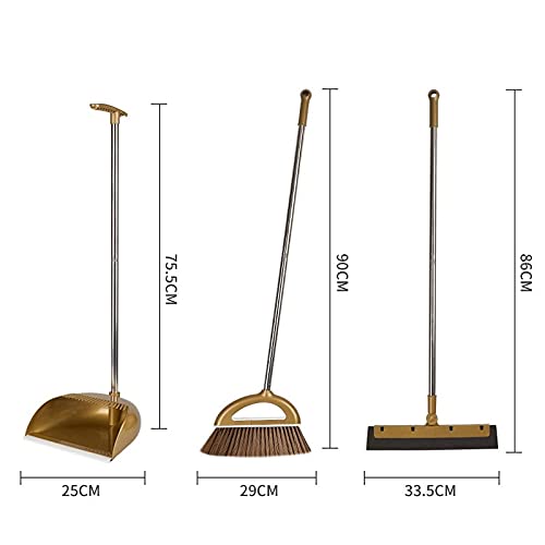 LTHTX 35" Long Handled Outdoor Dustpan and Brush Set, Foldable Broom Cleaning Set for Schools Hotel Hospital Upright Sweep (gold-2set)