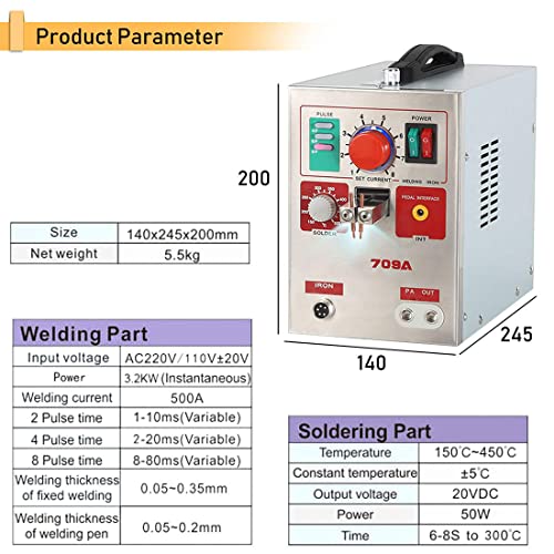 ZWJABYY 709A Battery Welding Machine,Pulse Spot Welder,110V-220V Battery Spot Welder and Soldering Station Portable,for 18650 Lithium-Ion Battery Pack Welding 0.3Mm Nickel Strip