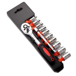 lslansoon 1/4” ratchet socket wrench set, mechanic tool kit and sockets set with quick release reversible ratchet handle and extension bar, 12 pcs set