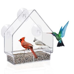 clear window bird feeder, squirrel proof with strong suction cups removable sliding seed tray, fits for wild birds. best gift
