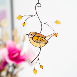 carolina wren handmade stained glass suncatcher genuine stained glass window hangings unique indoor ornament & outdoor decor