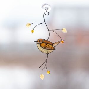 Carolina Wren Handmade Stained Glass Suncatcher Genuine Stained Glass Window Hangings Unique Indoor Ornament & Outdoor Decor