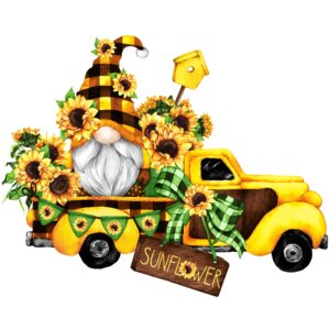 sunflower gnome truck sublimation transfer - ready to press, sunflowers transfer, gnome transfer, vintage truck gnome transfer, ready to use (adult x1-8.5+")