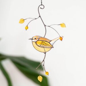 Carolina Wren Handmade Stained Glass Suncatcher Genuine Stained Glass Window Hangings Unique Indoor Ornament & Outdoor Decor