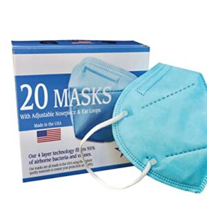 ProStar Respirator Face Mask, Fold-Style with Ear Loops, Made in USA, 20pcs, 4-Layer ≥ 95% Filter Efficiency, Blue Mask