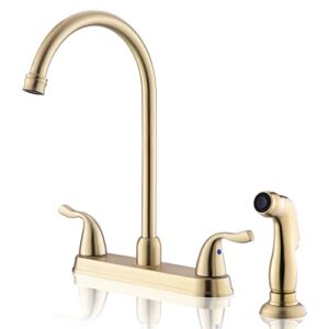 fropo gold kitchen faucet with side sprayer - 2 handles 8 inches centerset sink faucets 3 or 4 hole kitchen sink faucet commercial lead-free utility faucet with high pressure sprayer